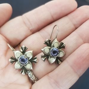 Purple and White Enamel Earrings